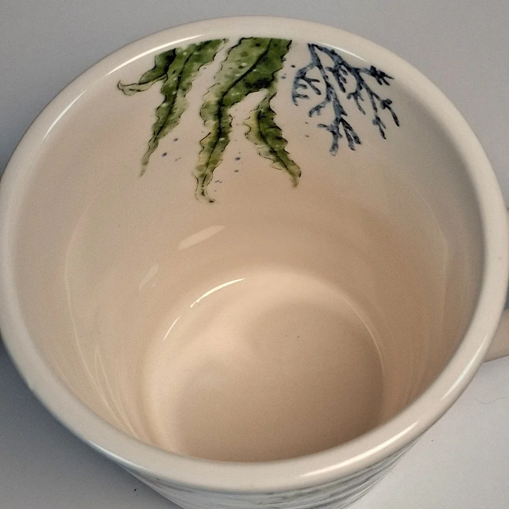 Pier 1 Sea Life Ironstone Mug Seahorse Octopus Crab Watercolor Nautical MINT